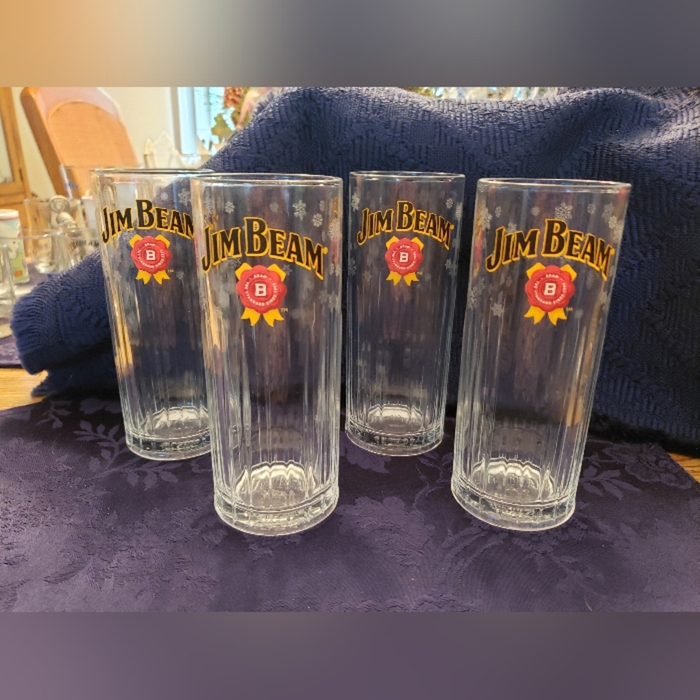 New Set of 7 JIM BEAM  SNOWFLAKES HIGHBALL GLASSES - Picture 5 of 12